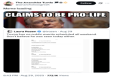 X user @anarchoboognish tweeted, "Meme loading" alongside an image of Donald Trump next to Impact Font text that reads, "Claims to be pro-life," gathering over 36,000 likes in two days.