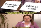 Pathfinder stans 2024 5e stans Corporate needs you to find the differences between this picture and this picture. mgflip.com They're the same picture.