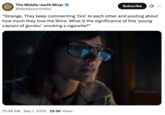 A "tweet":https://knowyourmeme.com/memes/sites/twitter-x using the image of Jessica Chastain looking at a computer from the upcoming Apple TV+ show _The Savant_.