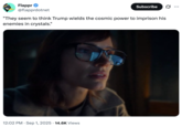A "tweet":https://knowyourmeme.com/memes/sites/twitter-x using the image of Jessica Chastain looking at a computer from the upcoming Apple TV+ show _The Savant_.
