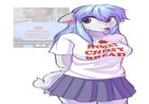 A piece of "fan art":https://knowyourmeme.com/memes/cultures/fan-art showing a character in the Insert Cheesy Bread T-shirt.