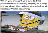 When you thought you avoided the bloodshed on Scarif by staying in a ship but suddenly the hallway goes dark and you hear Vader breathing ****
