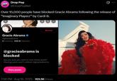 A post reading "Over 15,000 people have blocked Gracie Abrams following the release of “Imaginary Playerz” by Cardi B." It is a parody.

