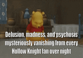 Delusion, madness, and psychosis mysteriously vanishing from every Hollow Knight fan over night