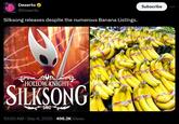 A Dexerto tweet reading, "Silksong releases despite the numerous Banana Listings." The tweet is a reference to another tweet.