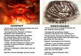 HASHUT *Scorned and unappreciated by his fellow Ancestor Gods * Assigned the Realm of Ghur despite not wanting it *Especially despises Grungni for doing the same s--- he does but getting all the glory *Anger management issues *Tells all his followers they can totally control Chaos without corruption *Sister (Valaya) calls him out on his s--- *Sticks weird things up his nose PERTURABO *Scorned and unappreciated by his fellow Primarchs *Assigned grueling siege warfare despite not wanting it *Especially despises Rogal Dorn for doing the same s--- he does but getting all the glory *Anger management issues *"Dude I can totally control Chaos without corruption" *Sister (Calliphone) calls him out on his s--- *Sticks weird things into his scalp