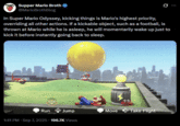 Supper Mario Broth @MarioBrothBlog 0. In Super Mario Odyssey, kicking things is Mario's highest priority, overriding all other actions. If a kickable object, such as a football, is thrown at Mario while he is asleep, he will momentarily wake up just to kick it before instantly going back to sleep. Run Jump Move Take Flight 1:41 PM ⚫ Sep 7, 2025.196.7K Views