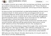 ask-heldrake-chan Sep 5 Follow • • • It might come as a bit of a surprise at first, but the ancient interactive-art-dataslate of "The Hollow Knight" is extremely popular among Chaos Space Marines. It becomes somewhat understandable when you realize that in this piece the protagonist is an isolated figure that has arisen from the darkness to invade a once-noble but now rotting kingdom governed by the corpse of a monarch to defeat the golden otherworldly abomination masquerading as a god that poisons minds and souls while demanding absolute devotion and self-destructive fanatism from its subjects. So when the Heretecs dug through the archives and found "Song of Silk," the direct sequel, it brought every single heretic operation this side of the Segmentum Solar to an absolute standstill. Whatever the Dark Gods demand, it must wait in the face of the Silksanity.