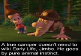 A Jimmy Neutron meme. The meme reads, "A true camper doesn't need to wiki Early Life, Jimbo."