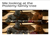 Me looking at the Ptolemy family tree Yeah, no. This whole thing is a circle But not a real circle More like a freaky circle