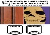 Non Wizard players while figuring out where to put the lowest number UpBeat HE-Man STRENGTH INTELLIGENCE DUMP STAT