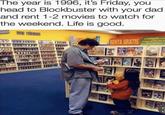 The year is 1996, it's Friday, you head to Blockbuster with your dad and rent 1-2 movies to watch for the weekend. Life is good. new releases RENTA GRATIS wwww al comprar pelicula nu E