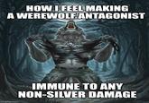 HOW I FEEL MAKING A WEREWOLF ANTAGONIST IMMUNE TO ANY NON-SILVER DAMAGE endlen art con imgflip.com 18.6.2016