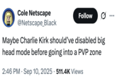 A "tweet":https://knowyourmeme.com/memes/sites/twitter-x commenting on the shooting of political commentator Charlie Kirk at UVU in September 2025.