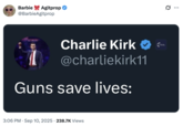 A "tweet":https://knowyourmeme.com/memes/sites/twitter-x commenting on the shooting of political commentator Charlie Kirk at UVU in September 2025.