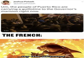 Joshua Potash @JoshuaPotash Um, the people of Puerto Rico are carrying a guillotine to the Governor's mansion right now. 0:03 THE FRENCH: ...my true successor