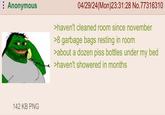 Anonymous 142 KB PNG 04/29/24(Mon)23:31:28 No.77316310 >haven't cleaned room since november >8 garbage bags resting in room >about a dozen piss bottles under my bed >haven't showered in months