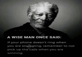 ALPHA MINDSETOFFICIAL WISE MAN ONCE SAID: If your phone doesn't ring when you are struggling, remember to not pick up the calls when you are winning.