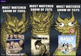 Meme MOST WATCHED MOST WATCHED SHOW OF 2005 SHOW OF 2015 MOST WATCHED SHOW OF 2025 merican Ndol WALKING DEAD BLUEY