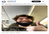 On September 8th, 2022, @jschlatt tweeted a picture of himself giving a thumbs up on a plane, writing, "On my way home from the UK. Love that place!" The post gathered over 340,000 likes in three years. 
