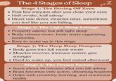 The 4 Stages of Sleep zzz Stage 1: The Dozing Off Zone • First few minutes after you close your eyes • Half awake, half asleep • Heart rate slows, muscles relax, sometimes ● ● ● you feel like you are falling Stage 2: The Light Sleep Lounge · Properly asleep but still light sleep Body relaxes more, brain starts organizing memories Easy to wake up in this stage Stage 3: The Deep Sleep Dungeon Body goes into full repair mode • Muscles recover, immune system gets stronger • Hard to wake up, you feel rested afterward Stage 4: The Dream Factory • Starts about 90 minutes after you fall asleep • Brain becomes very active, dreaming happens Helps with creativity, learning, and emotional health