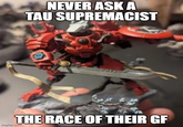 NEVER ASK A TAU SUPREMACIST THE RACE OF THEIR GF imgflip.com