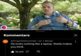 Kommentare P • @ProjectileGrommet vor 1 Monat He looks nothing like a laptop. Really makes you think. 43.265