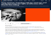 NBC NEWS U.S. NEWS POLITICS WORLD LOCAL SPORTS INTERNET WATCH Toxic rhetoric, including calls for 'civil war' and retribution from the right, proliferates after Charlie Kirk killing Kirk was known for sharing extreme and provocative positions online and in frequent on-campus appearances. His killing has sparked messages threatening violence. NBC News; Mark Peterson / Redux f X SAVE Create your free profile or log in to save this article Sept. 12, 2025, 3:22 PM PDT By David Ingram A stew of hypertoxic rhetoric has surged through social media and American discourse after the killing of conservative activist Charlie Kirk, inflaming a political environment that was already deeply polarized. The most concerning messages, experts told NBC News, are proclamations from far- right activists, Republican politicians and conservative influencers about a coming civil war and the need for retribution or payback against the left for Kirk's killing. The phrase "civil war" has spiked on social media and in Google searches. "The Left is the party of murder," Elon Musk posted on X to his 226 million followers, shortly after the shooting and before the gunman's identity was known. He separately posted, "If they won't leave us in peace, then our choice is fight or die," without saying who "they" were.