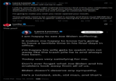 Laura Loomer tweets about Charlie Kirk and then president Joe Biden Laura Loomer @LauraLoomer - Sep 10 Charlie Kirk's death will not be in vain. I will be spending my night making everyone I find online who celebrates his death Famous, so prepare to have your whole future professional aspirations ruined if you are sick enough to celebrate his death. I'm going to make you wish you never opened your mouth. These people need to be condemned in society and there must NEVER be a place for these people to gather without facing the shame of their behavior. 20K 33K Lucifer ❤ @LucifersTweetz This you? 179K 27M Ø ... Laura Loomer @LauraLoomer Subscribe I am happy to see Joe Biden suffering. It makes me happy to know he's going to have a terrible time in his final days in office. I'm happy his wife gets to watch him rot away like the trash pile he is and always has been. Today was very satisfying for me. Don't ever forget what Joe Biden and his enablers took away from all of us. Biden doesn't deserve any sympathy. He's a twisted, sick, old man, and that's 7:08 PM - Sep 12, 2025 - 14K Views