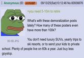 Anonymous (ID: ckVN/4BP) 95 KB JPG 09/13/25(Sat) 10:12:46 No.60936676 >you need 5-10m to retire What's with these demoralization posts lately? How many of these posters even have more than 100k? You don't need luxury SUVs, yearly trips to ski resorts, or to send your kids to private school. Plenty of people live on 60k a year. Just buy less goyslop.