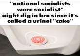 "national socialists were socialist" aight dig in bro since it's called a urinal "cake"