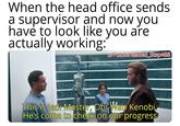 When the head office sends a supervisor and now you have to look like you are actually working: u/Puzzleheaded Step468 This is Jedi Master, Obi-Wan Kenobi He's come to check on our progress
