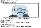 www FEELING CUTE 937 £770 03K 11/100M www WAOW YOU'RE SO CUTE WHY THE F--- ARE YOU BLUE