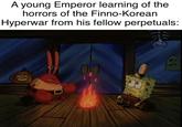 A young Emperor learning of the horrors of the Finno-Korean Hyperwar from his fellow perpetuals: