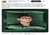 X user @Nexuist tweeted a profile card showing EssilorLuxottica Chief Wearables Officer Rocco Bassilico, writing, "Ray Ban's holding company has a Chief Wearables Officer in charge of integrating Meta AI into their glasses named Roko's Basilisk."
