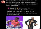 ♡ Noelle ♡ @EMPORIOSMOM. 1d Hitting a jojo pose after making a new world record is aura-farming most could only DREAM of Dexerto @Dexerto • 3d Japanese hurdler Rachid Muratake posed like Enrico Pucci from JoJo's Bizarre Adventure to celebrate his new national record De O JAPAN TDK URATAKE TOKY 日本記録保持者 村竹 ラシッド (23) B 自己ベスト 12秒92 今季ベスト 12秒92