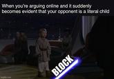imgflip.com When you're arguing online and it suddenly becomes evident that your opponent is a literal child BLOCK
