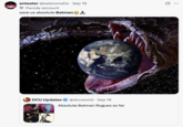 X user @eatersmalls posted an image showing a giant snake devouring the earth, writing, "save us absolute Batman😭🙏🏿" and gathering over 100,000 likes in three days.