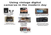 Using vintage digital cameras in the modern day AA DURACELL UFTO EXTRA 15XLIFE DURACELL DURACELL RONY MEM WT Different charger for every other 7 Hom camera Cameras that run on these are now desirable 999$ I KNOW WHAT I'VE GOT NO LOWBALLING ID 32MB SmartMedia End G9 Canon UM LENS Media format unused for decades Poor image quality (Who would've expected?) Rare purchase that becomes your actual favourite camera The tiktok digicam craze..