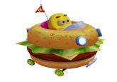A 3D render of Joe driving the Patty Wagon from the _SpongeBob SquarePants Movie_.