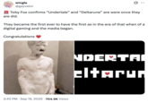X user @gayvelor tweeted an image of a person covered in some kind of white ectoplasm alongside a grainy image of the _Undertale_ and _Deltarune_ logos, writing, "🚨 Toby Fox confirms “Undertale” and “Deltarune” are were once they are did. They became the first ever to have the first as in the era of that when of a digital gaming and the media began. Congratulations ❤️"