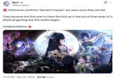 X user @BeccSpecc tweeted, "🚨 HoYoverse confirms ‘Genshin Impact’ are were once they are did. They became the first ever to have the first as in the era of that when of a physical gaming and the media began. Congratulations 🎉"