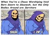 When You're a Chaos Worshiping Void Born Sworn to Slaanesh, but the Only Bodies Around are Servitors imgflip.com SIGH (ZIP)