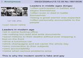 Anonymous 09/22/25(Mon) 15:12:35 No. 18015536 Leaders in middle ages (kings) >often participated in battles and sieges themselves >often even in died in battle themselves >being a great warrior was expected 127 KB JPG >often personally accountable to the people >can never retire Leaders in modern age >sit in some f------ office >do nothing but read and write documents >send millions to their deaths without ever stepping a foot on the front >drive a luxurious car >drink champagne and eat caviar the whole day >zero connection to their subjects >zero accountability >retire when serious problems arise This is why the modern world is fake and gay.