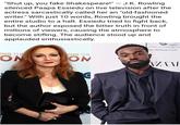 "Shut up, you fake Shakespeare!" - J.K. Rowling silenced Paapa Essiedu on live television after the actress sarcastically called her an "old-fashioned writer." With just 10 words, Rowling brought the entire studio to a halt. Essiedu tried to fight back, but the author exposed the bitter truth in front of millions of viewers, causing the atmosphere to become stifling. The audience stood up and applauded enthusiastically. ING THE DING THE ON OM CFFROST The Platinum Card AZAAR
