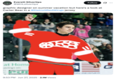 X account @WHLsilvertips posted a version of the meme, writing, "graphic designer on summer vacation but here's a look at Carter Bear in a @DetroitRedWings"