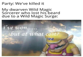 Party: We've killed it My dwarven Wild Magic Sorcerer who lost his beard due to a Wild Magic Surge: i've won...... but at what cost?