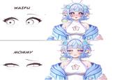 A version of the Waifu vs. Mommy eyes meme. The meme compares two images of Eerie Canary, a VTuber.