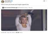 A "quote-tweet":https://knowyourmeme.com/memes/quote-retweets-qrts of the image of gymnast "Livvy Dunne":https://knowyourmeme.com/memes/people/olivia-livvy-dunne with her arms up, showing her armpits with pit stains at a Pittsburgh Pirates game. 