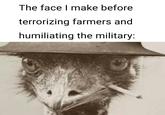 The face I make before terrorizing farmers and humiliating the military: